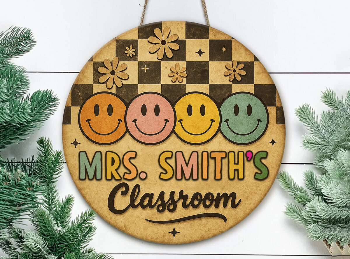 Personalized 3D Classroom Name Plaque with Pastel Smileys