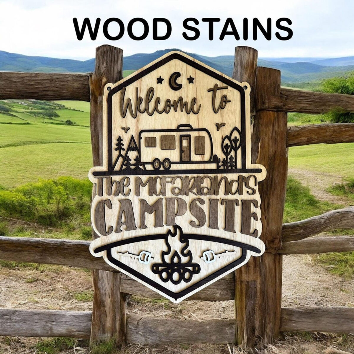 Welcome to our Mountain Campsite Personalized Sign Standard Size includes Yard Stake Gift