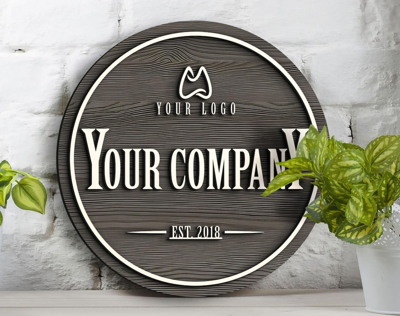 Personalized Wooden Logo Sign, Wooden Round Sign - Custom Wood Office Sign